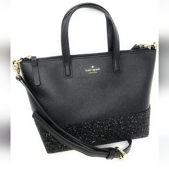 Authentic ♠️ Kate Spade Flash Glitter Saffiano Pvc Ina Satchel wkru5610 black - Picture 3 of 8